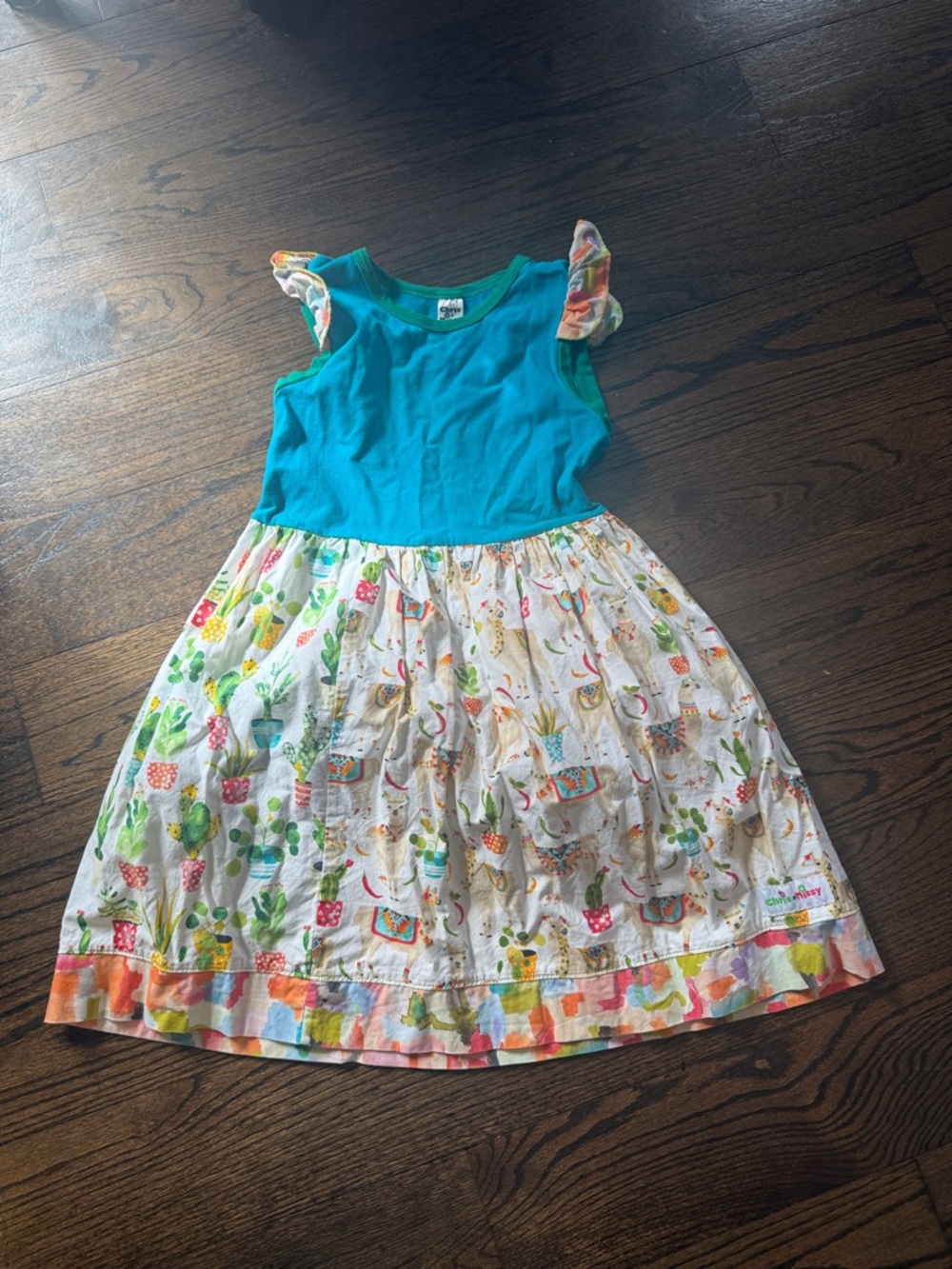 Girls' Turquoise Bodice Floral Print Casual Dress